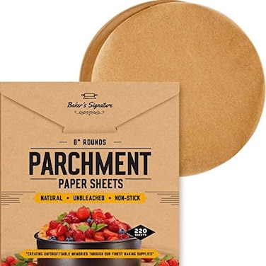 Baker's Signature [220 Liners] Heavy Duty 8 Inch Parchment Rounds Paper Baking SheetsPrecut Silicone CoatedUnbleached &ndash; Will Not Curl or Burn &ndash; Non-ToxicComes in Convenient Packaging.