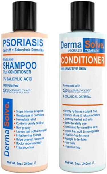 DermaSolve Scalp PsoriasisDandruff free Shampoo with Conditioner, Ultimate Seborrheic Dermatitis Treatment for Itchy, Flakey Scalp, SoothingMoisturizing Relief for PsoriasisDandruff.