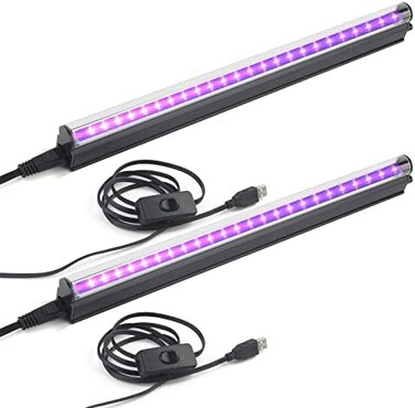 شريط إضاءة LED أسود من GREENIC، 10 واط، 1 قدم، أنبوب إضاءة فوق بنفسجية USB، لوازم حفلات متوهجة في الظلام لتزيين الهالوين، الغرف، طلاء الجسم، الملصقات، كشف البول، عبوة من قطعتين.