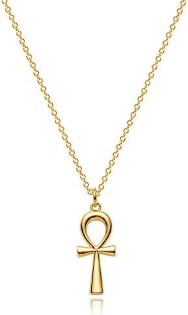 Dremmy Studios Dainty Gold Ankh Cross Necklace 18K Gold Filled Simple Pray for Peace Ankh Cross Animal Coin Pendant Necklace for Women Minimalist Personalized Gift for Her.