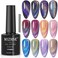 MIZHSE 10ml Universal Rainbow Cat Eye Gel Nali Polish Laser Holographic 9D Cat Eye Gel Polish Soak Off LED U V Gel Nail Art Varnish with Magnetic.