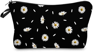 Deanfun Cosmetic Bag for Women, Durable Polyester Makeup Bag Organizer Travel Waterproof Roomy Accessories Daisy Purse Bag Gifts(52366.