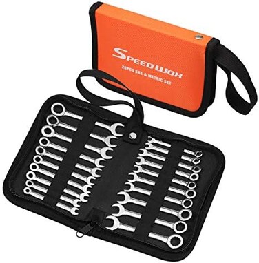 SPEEDWOX 20 Pcs Mini Combination Wrench Set Mini Ignition Wrench Set Mini Wrench Set Metric and SAE Small Wrench Sets 5/32"-7/16"4-11mm Open and Box End Spanner Wrench Set with Storage Pouch.