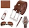 Baojulong 6pcs Men's Gift Set With Box Brown Leather Belt Wallet Watch Glasses Keychain Ballpoint Pen Birthday Valentine Christmas Gifts for Men.