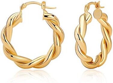 BMMYE Twisted Hoop Earrings for Women Vintage Hypoallergenic Thick Silver Gold Tone Earrings.