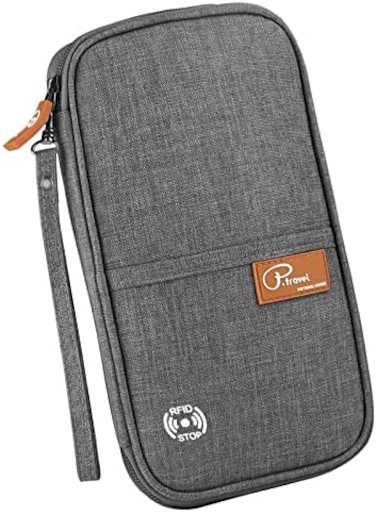 P.travel Travel Passport Wallet, Lightweight Large Family Passport Holder RFID Passport Cover Case Waterproof Bag Document Organizer for WomenMen-Grey.