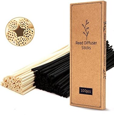 TOMCENXI TC 110PCS Reed Diffuser Sticks,10 Inch Natural Rattan Wood Sticks,Diffuser Refills,Essential Oil Aroma Diffuser Replacements Sticks for Home,Office (Black Color and Natural Color.