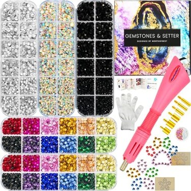 Worthofbest Hotfix Rhinestones Applicator with 8500 Hot Fix Rhinestones SS10/16/20 3/4/5MM, Bedazzler Kit with Rhinestones for Blinging Clothes, Fabric and Leather - WashableGift Box.