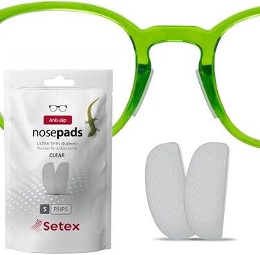Setex Gecko Grip Ultra-Thin 0. 6mm Anti-Slip Nose Pads for Eyegl, USA Made, Micro-Structured Fibers, 0. 6mm x 7mm x 16mm (5 Pair Clear Nose Pads.