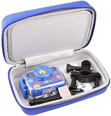 Ourlife Kids Camera Bag Hard Travel Case Protective Case for Digital Camera Kids Action Camera Accessories Case for Toddler Cameras, Memory Card and USB Cable (blue.