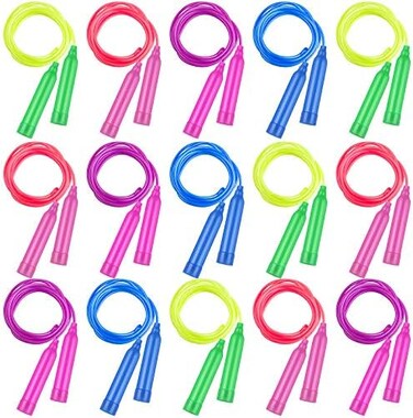 Elcoho Colorful Kids Jump Rope Set Adjustable Plastic Kids Jump Rope Skipping Rope Outdoor Jump Ropes Great Party Favor.