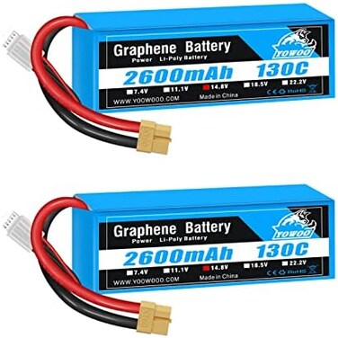 YoWoo Power 2 Pack LiPo Battery 14. 8V 2600mAh 130C 4S Graphene Battery with XT60 Plug for RC Evader BX Car Truck Truggy RC Airplane Helicopter Quadcopter UAV Drone FPV Racing Vehicle Boat.