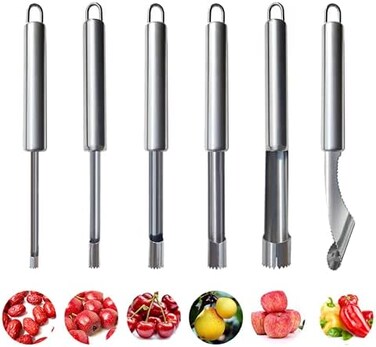 C&amp;Xanadu CXanadu 6 Pieces Corer and Pitter FruitVegetable Multi-Function Stainless Corer and Pitter Remover Set for Apple, Pear, Cherry, Jujube, Red Dates, Berry, Chili.