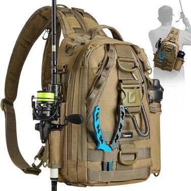 Piscifun Travel X Tackle Bag - Water-Resistant Storage Backpack for Fishing, Hiking, Cycling and Traveling - Multifunctional Outdoor Gear for Men and Women - Khaki.