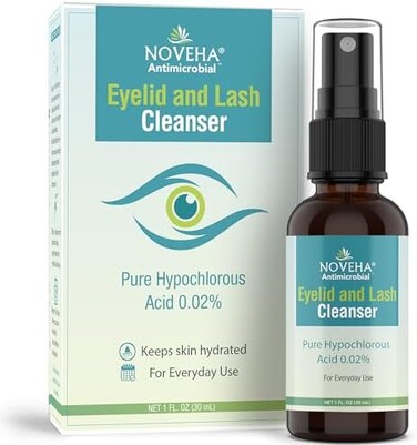 NOVEHA Eyelid and Lash Cleanser - Fast Acting Soothing Formula, Effective Relief from Irritation, Dry Eyes, Styes, Pure and Gentle Hypochlorous Acid Spray (1. 01 Fl Oz (Pack of 1.