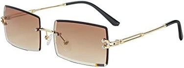 NIDOVIX Rimless Rectangle Sunglasses For Women Men Fashion Frameless UV400 Protection Lens Glasses.