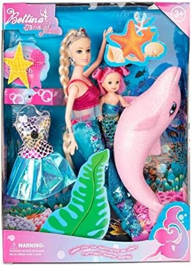 
		 Yellow River Format: Toy 2023 Mermaid Princess Doll Playset, Color Changing Mermaid Tail by Reversing Squins, 12" Fashion Dress Doll with 3" Little Mermaid Dolphin and Accessories, Mermaid Gift fo