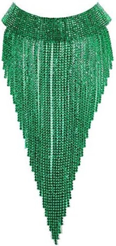 Flyonce Rhinestone Statement Necklace for Women, Tassel Bib Choker Collar Chunky Costume Jewelry for Party Formal, Crystal, Crystal.