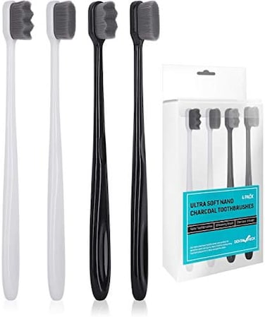 Lingito Extra Soft Charcoal Toothbrushes, Nano Toothbrush Sensitive Gums, Soft Bristle Toothbrush Adult Sensitive Teeth, Ultra Soft Toothbrush Extra Protection Gum Care, Charcoal Toothbrush (4 Pack-Ch