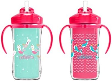 Dr. Brown's Brown&acirc;&euro;s Milestones Insulated Sippy Cup with Straw and Handles - Pink - 10oz - 2-Pack - 12m.