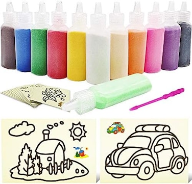 Zddaoole 32 Pcs Kids' Sand Art Kits,12 Color Sand Art kit Art Sand Scenic Sand with 20 Sheets Sand Art Painting Cards Set,1. 25oz Bottles.