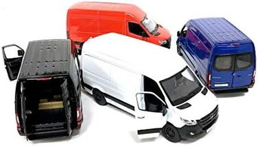 سيارات لعبة نموذجية مصبوبة من المعدن من طراز Kinsmart HCK 2020 Mercedez Benz Sprinter Cargo Van (أحمر/أزرق/أسود/أبيض - مجموعة من 4).