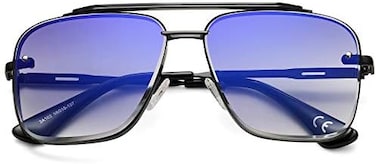 COASION Mens Sunglasses Costume Eyewear Retro Square Aviator Sun Glasses Frames for Women (Black/Gradient Dark Blue.