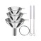 YLYL 6 Pcs Metal Stainless Steel Funnel, Large Small Funnel Set of 3, Food Grade Mini Funnels for Kitchen Use Filling Bottles Liquor Flask Tiny Spice Cooking Powder Water, 2 Pcs Cleaning Brushes.