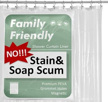 Barossa Design Plastic Shower Liner Clear - Premium PEVA Shower Curtain Liner with Rustproof Grommets and 3 Magnets, Waterproof Cute Lightweight Standard Size Shower Curtains for Bathroom - Clear.