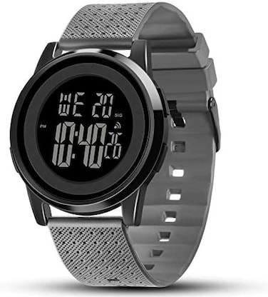 YUINK Mens Watch Ultra-Thin Digital Sports Watch Waterproof Stainless Steel Fashion Wrist Watch for Men Women, Black Grey, L, Ultra-thin digital sports watch.