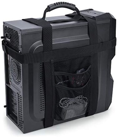 Trunab PC Tower Carrying Strap with Rubber Handle, Desktop Case Belt Computer Travel Holder with Pockets.