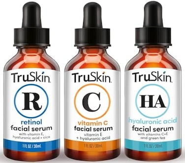 TruSkin Face Serum Trio &ndash; Hyaluronic Acid, Vitamin CRetinol Serum for Face &ndash; Anti Aging Skin Care Set for Women &ndash; Skin Care for Bright, Smooth, FirmHydrated Skin, 1 fl oz, 3 Bottles.
