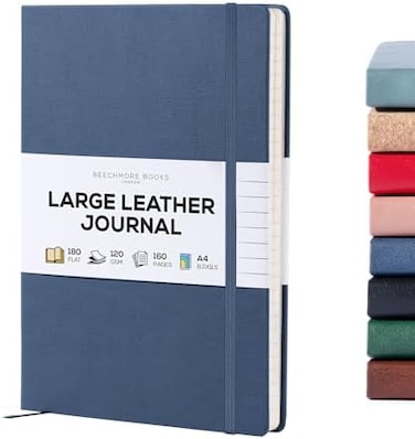 دفتر ملاحظات مسطر من بيتشمور بوكس ​​- دفتر ملاحظات فاخر بحجم A4، غلاف مقوى من الجلد النباتي، ورق كريمي سميك 120 جرامًا للمتر المربع، دفتر ملاحظات مسطر احترافي في علبة هدايا، 21 × 29.7 سم (أزرق سيمفوني