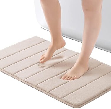 ROSMARUS Memory Foam Bath Mat 17&rdquo; x 24&rdquo;, Water Absorbent Shower Mat, Thick Bath Rugs for Bathroom Non Slip with PVC Backing, Ultra Soft Bathroom Rugs for Bathroom FloorTub, Ltbrown.