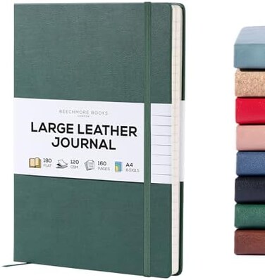 Beechmore Books Ruled Notebook - XL A4 GreenPremium Large Hardcover Journal with Vegan Leather, Thick 120gsm Cream Lined PaperGift Ideas For Writers, Journalers, BusinessStudents.