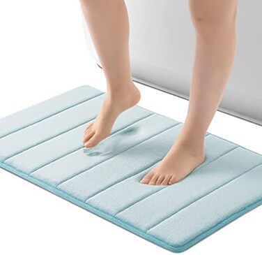 ROSMARUS Memory Foam Bath Mat 20&rdquo; x 32&rdquo;, Water Absorbent Shower Mat, Thick Bath Rugs for Bathroom Non Slip with PVC Backing, Ultra Soft Bathroom Rugs for Bathroom FloorTub, Aqua Blue.
