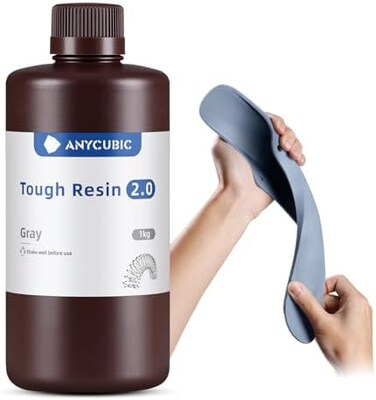 ANYCUBIC Tough Resin, 3D Printer Resin with High Precision and High Toughness, 365-405nm Fast Curing 3D Resin for 4K 8K LCD/DLP/SLA 3D Printing (Grey, 1kg.