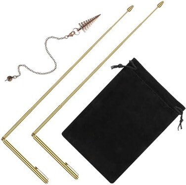 Jadive 3 Pieces Divining Rods Copper and Dowsing Pendulum for Ghost Hunting, Energy Healing, Divining Water Includes 2 Retractable Divining Rods with Copper Handle and 1 Pendulum Pendant(Gold.