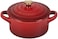Le Creuset Stoneware Mini Round Cocotte, 8oz. , Cerise with Gold Heart Knob.