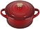 Le Creuset Stoneware Mini Round Cocotte, 8oz. , Cerise with Gold Heart Knob.