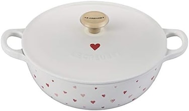 Le Creuset L'Amour Enameled Cast Iron Soup Pot, 2. 75 Quarts, White with Heart AppliqueLight Gold Knob.