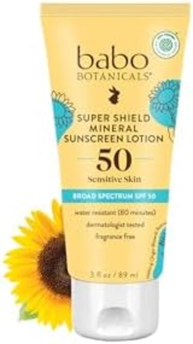 Babo Botanicals Sheer Mineral Sunscreen Lotion SPF 50 with 100% Mineral Active Ingredients - for Babies, Kids or Extra Sensitive Skin - Lightweight, Water ResistantFragrance Free - 3 fl. oz.