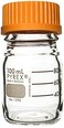 PYREX Round Media Storage Bottle with GL45 Screw Cap - Borosilicate Glass Bottles with Caps - Premium Scientific Glassware for Labs, Classrooms or Home Use - PYREX Glass Container, 100mL, 2/Pk.