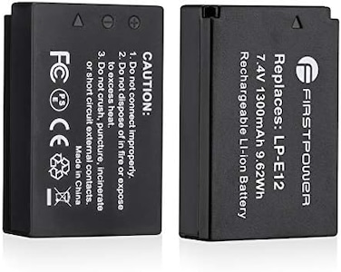 بطاريات FirstPower LP-E12 عبوة من قطعتين متوافقة مع كاميرات Canon EOS M50 و EOS M50 Mark II و EOS M و EOS M2 و EOS M10 و EOS M100 و EOS M200 و SX70 HS و Rebel SL1 الرقمية بدون مرآة.