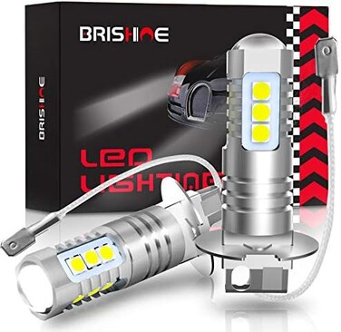 مصابيح ضباب BRISHINE H3 LED 6000K زينون أبيض، مصابيح LED H3 فائقة السطوع برقائق 3030 مع جهاز عرض لمصابيح ضباب السيارة، مصابيح تشغيل نهارية DRL (عبوة من 2).