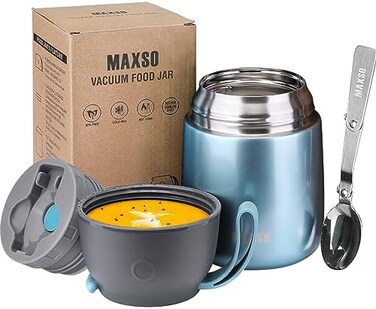Itslife Insulated Thermo Food Jar for HotCold Food for Kids Adult, 17 oz Soup Thermal Hot Food Containers for Lunch, Triple Layer Insulation Stainless Steel Food Jar with Spoon (Lightblue.