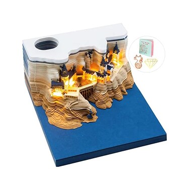 by 
		 Buladle Buladle 3D Memo Pad Magic Castle with Light, 3D Art Notepad Paper Craft Building Block, Tear Off Paper Reveal Castle, Non-Sticky Note Pad Cubes Note Cards Stickers Post Notes for Office