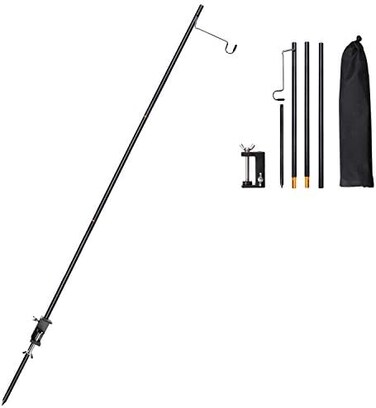 TOBWOLF Portable Camping Folding Lamp Pole with Stake, Collapsible Aluminum Lantern Stand, Outdoor Lamp Post Hanging Light Hanger Stick for Picnic, Hiking, Fishing, Backpacking, BBQ - Black.