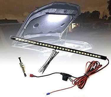 طقم إضاءة LED تحت غطاء المحرك من GreceYou، مصابيح LED مقاومة للماء 12 فولت للسيارة، مصابيح فحص غطاء المحرك، طقم إضاءة تحت غطاء المحرك مع تشغيل/إيقاف تلقائي - يناسب جميع المركبات.