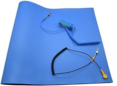 BOOTOP PIN ESD High Temperature Mat Kit,ESD Mats,ESD Rubber Mat,ESD Kit,16" x 24" x 0. 08",Blue, Anti-Static Mat with ESD Wrist Strap and ESD Grounding Cord for Sensitive Electronics Working - ESD Mat